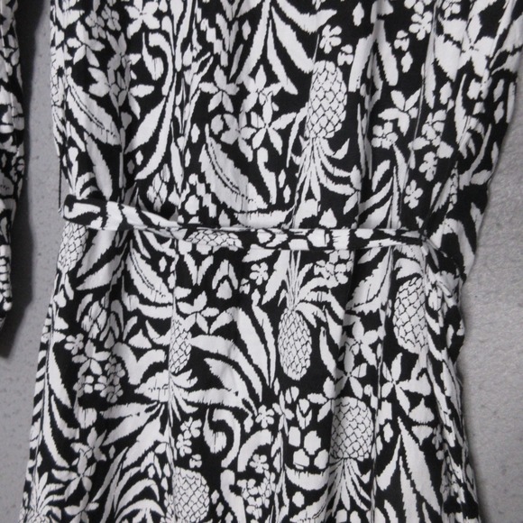 LOFT Shirt Dress 10 Black White Pineapple Belted Midi Linen Blend Coastal Button - Picture 9 of 10